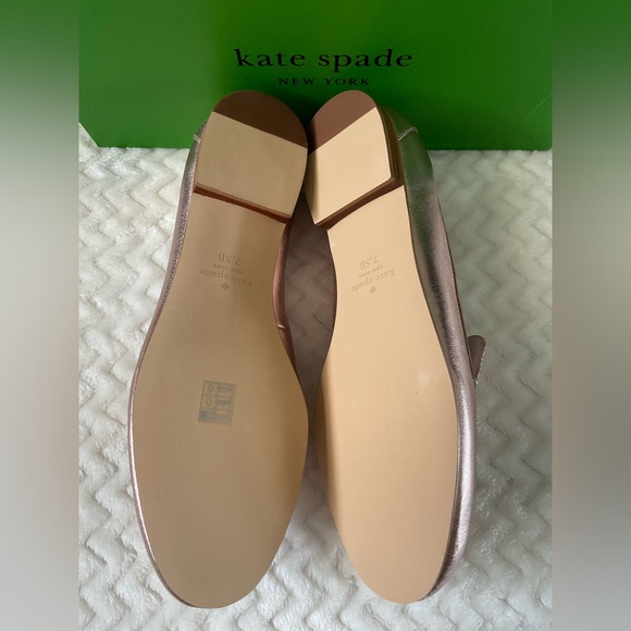 Kate Spade Pink Gold Flats Elegant Metallic Loafers - Picture 4 of 7